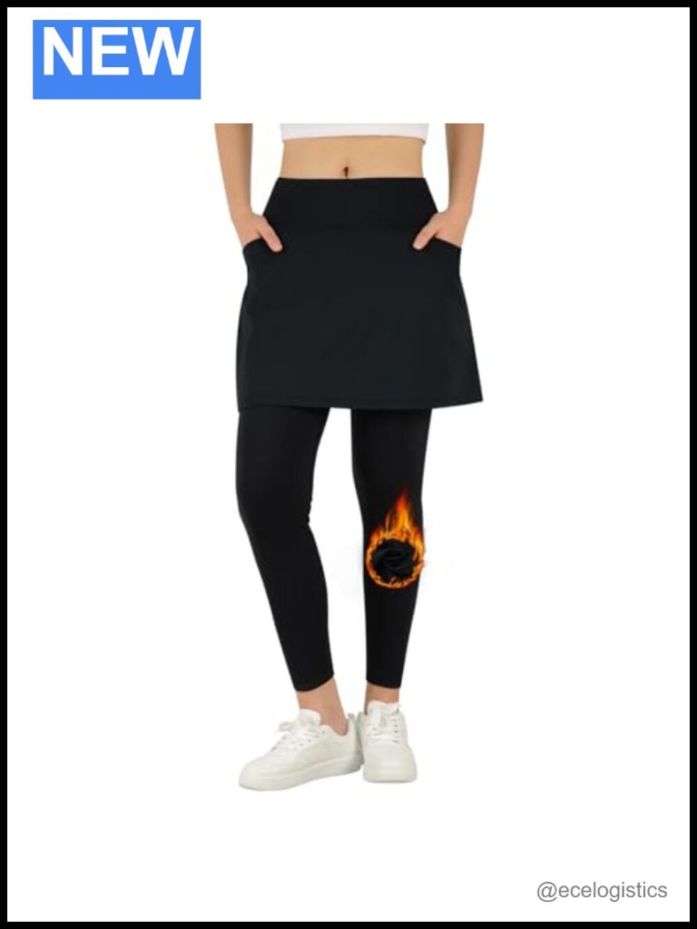 Women Skirted Leggings Fleece Lined High Waisted with Pockets